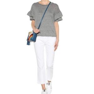 Current/Elliott The Cropped Flip Flop Raw Hem Jeans in Sugar White Size 25